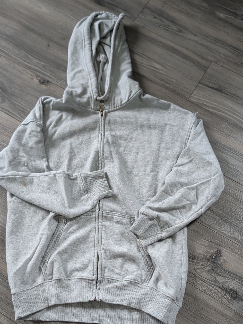 American Eagle Outfitters Light Gray Full-Zip Hooded Sweater